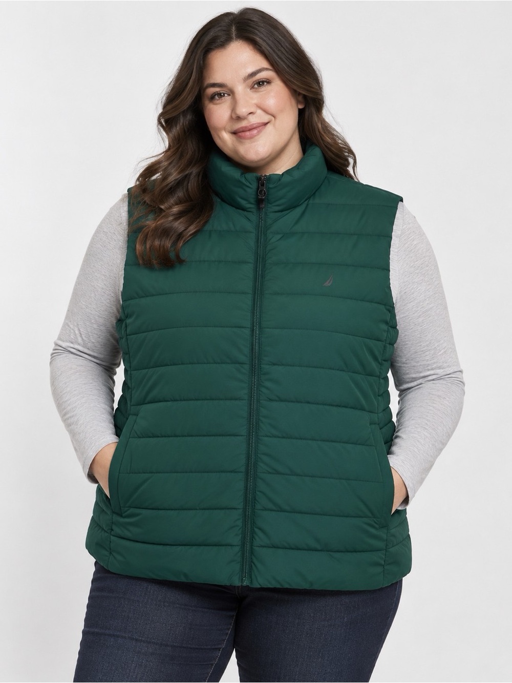 Nautica Men's Dark Green Quilted Windbreaker Vest